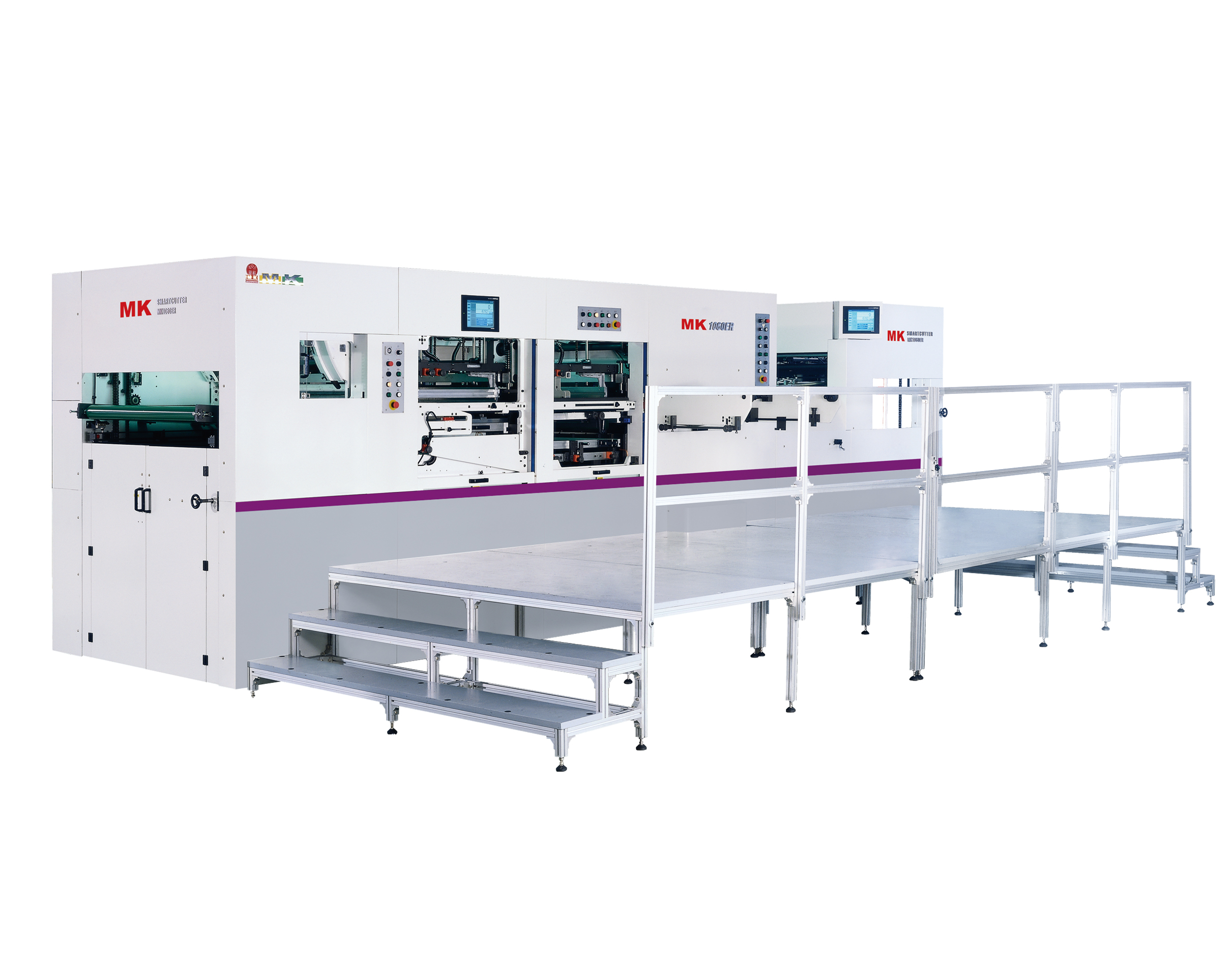 MK1060ER平壓平自動(dòng)全清廢模切機(jī)
技術(shù)描述：全清廢技術(shù)
2008年，長(zhǎng)榮推出國(guó)內(nèi)第一臺(tái)全清廢模切機(jī)。實(shí)現(xiàn)從模切、清廢、分盒、自動(dòng)出料的高自動(dòng)化紙盒成型加工。為中國(guó)全清廢技術(shù)的突破起到了推進(jìn)作用，也使全清廢模切機(jī)正式在國(guó)內(nèi)推廣開來(lái)。